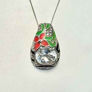 Vintage David Sigal Sterling Silver Quartz Enamel Pendant Charm
